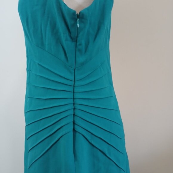 Adrianna Papell Sheath Dress Women's Size 8P Teal Ruched V-Neck Back Zipper - Picture 4 of 8